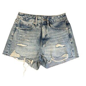 Forever 21 Retro High Rise Womens Denim Shorts Size 24 Distressed Light Blue Was